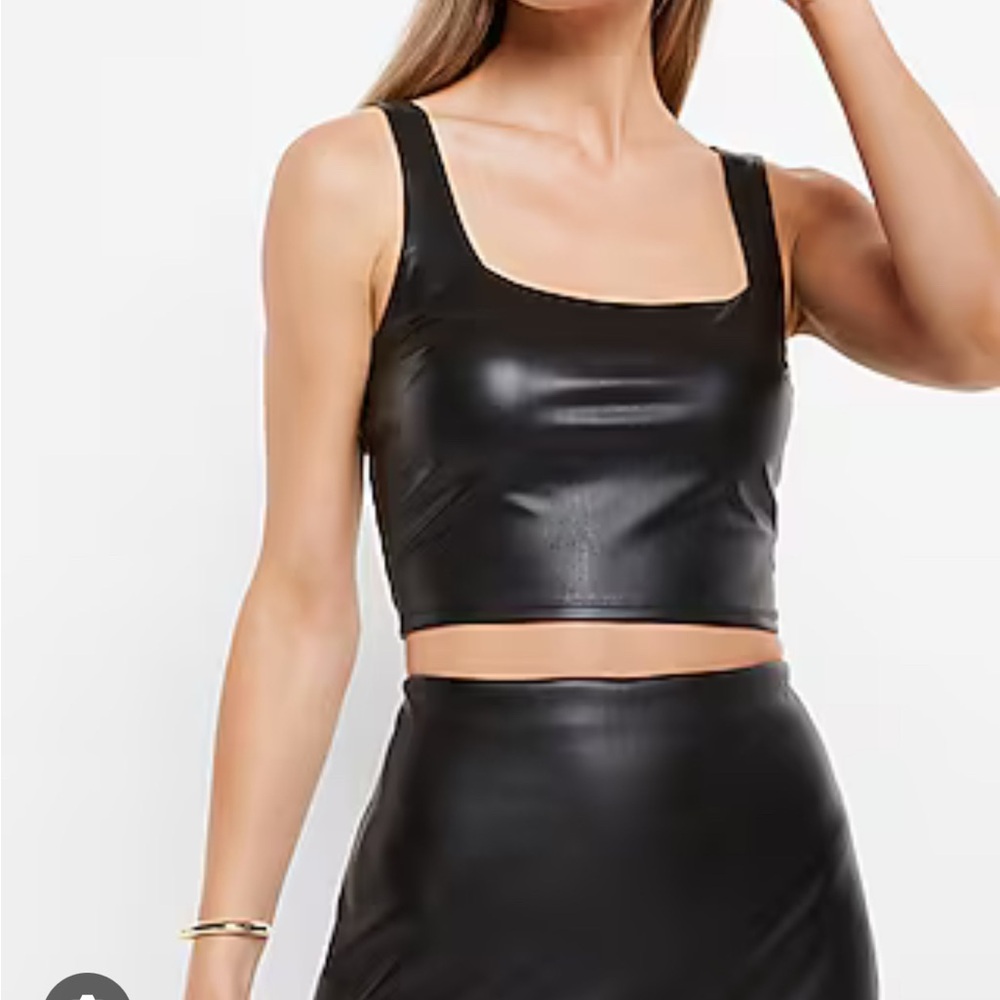 Express Black Faux Leather Crop Tank Top